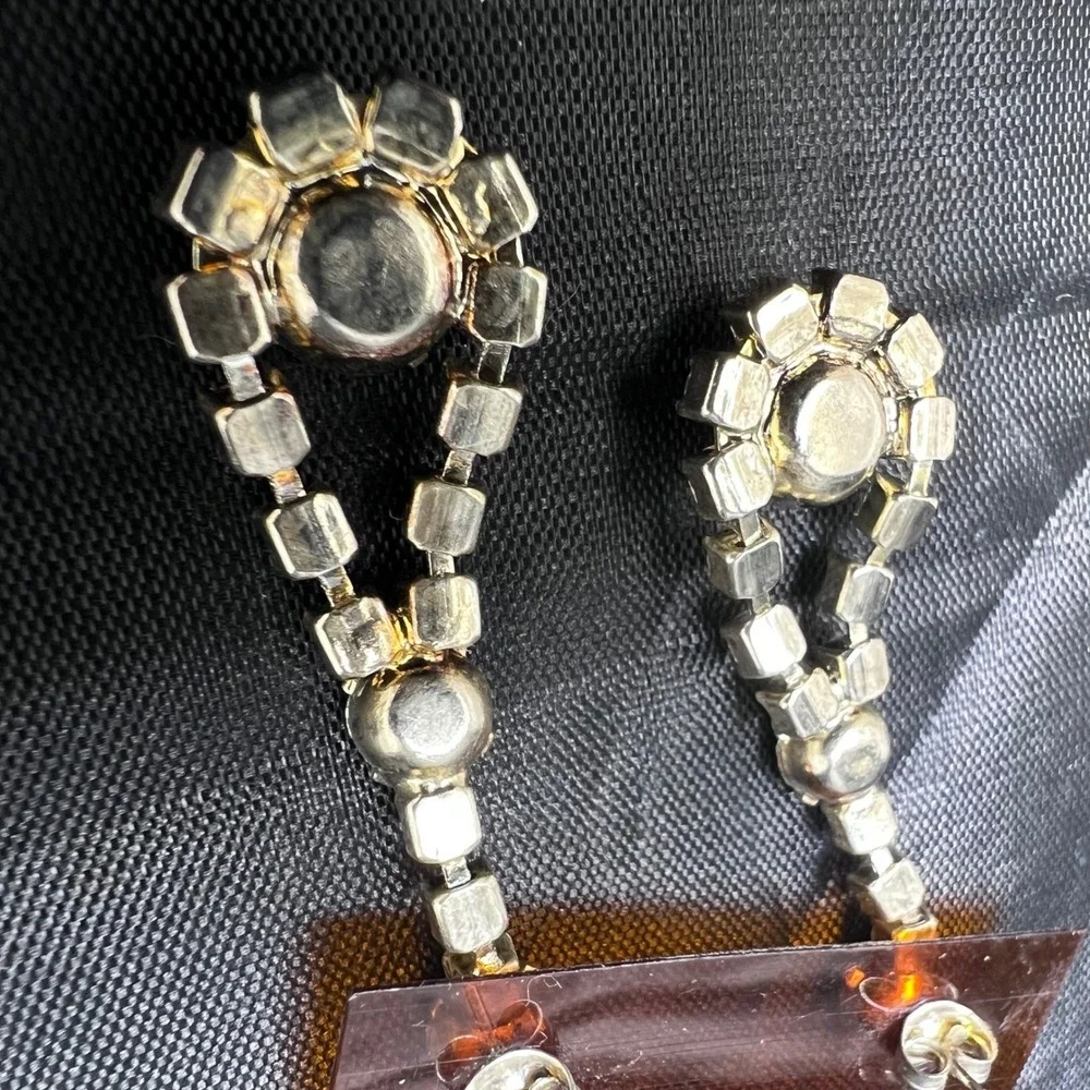 Vtg Rhinestone Dangle Earrings 14KT GF Posts 1.75